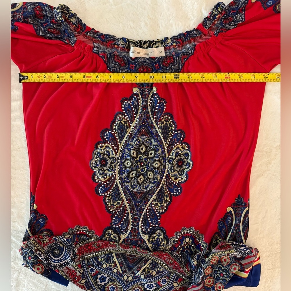 Urban Mangoz Red & Blue Medallion Relaxed Fit Cool Wrinkle Free Mini Dress- M - Picture 10 of 12